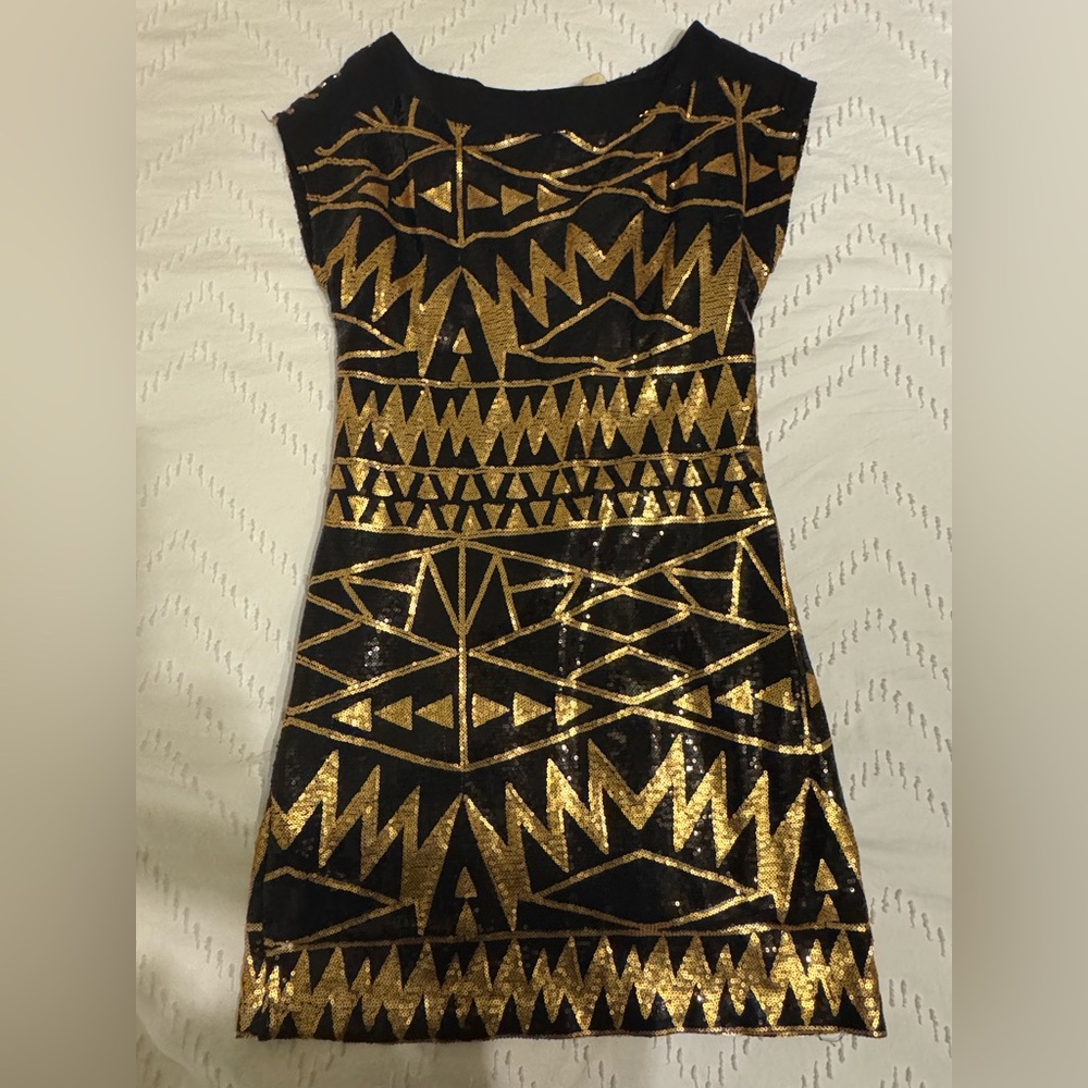 Vintage Love Culture Black and Gold Geometric Sequin Mini Dress